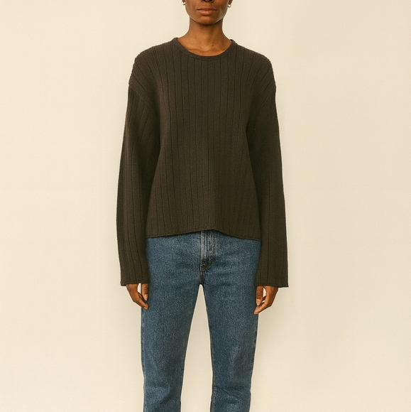 Cotton Ribbed Knit Crewneck - Picture 1 of 7